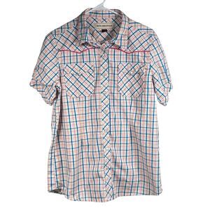 Bit And Bridle Shirt Women's Size M Western Pearl Snap Plaid Short Sleeve